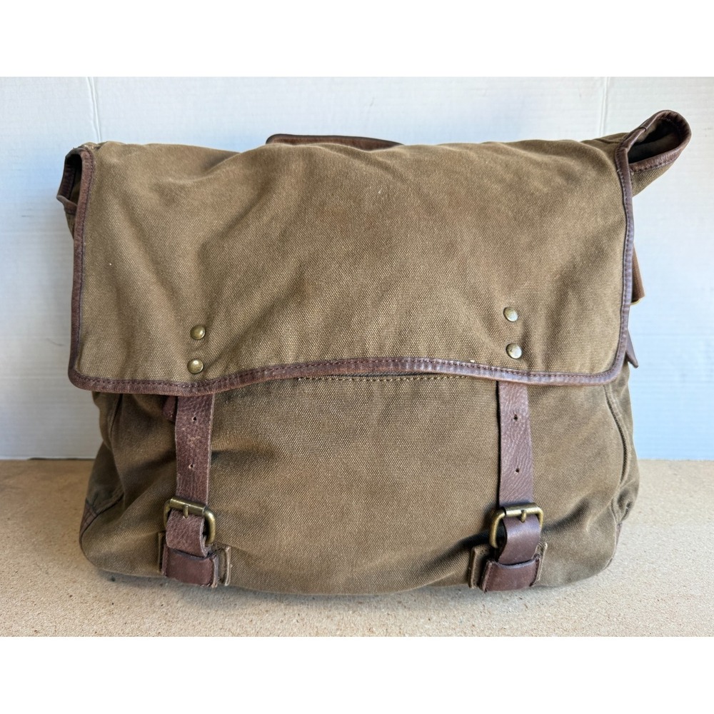 VTG J Crew Green Crossbody Mailbag Leather Bottom & Handle - No Shoulder Strap